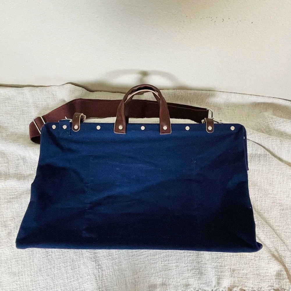 Line‎ of Trade Weekender Duffel Bag Blue Canvas Leather Trim Travel Overnight